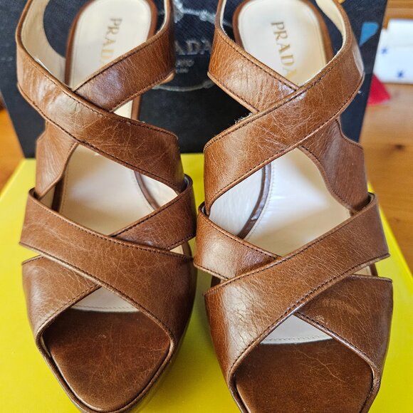 Prada Brown Leather Platform Heels - Picture 6 of 7